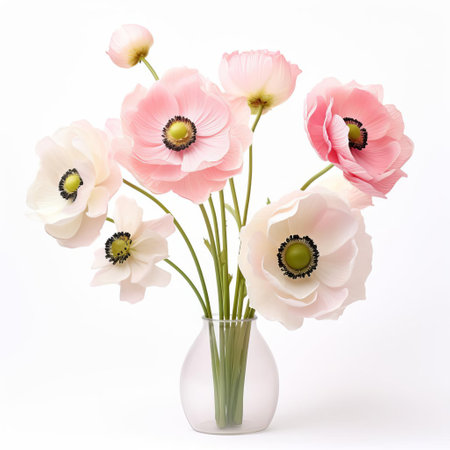 flowers take center stage in this stunning photograph, showcasing their natural beauty against a soft, neutral background that subtly complements their vibrant hues, creating a sense of serenity and elegance, perfect for minimalist home decor or nature-inspired art. ai generatedの素材