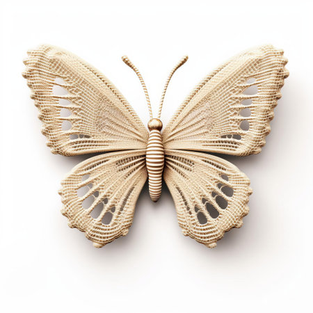 a delicate knitted butterfly sits isolated on a pristine white background, showcasing intricate stitching and vibrant colors, perfect for textile art enthusiasts, crafty diy projects, and nature-inspired designs, evoking feelings of whimsy and serenity in home decor and fashion accessories. ai generatedの素材
