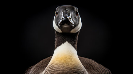 canada goose, with its distinctive white patches on its forehead, is majestically captured in this high-quality passport photo, showcasing its striking features and plumage, taken with a 50mm lens, highlighting the bird's natural beauty in its winter habitat. ai generatedの素材
