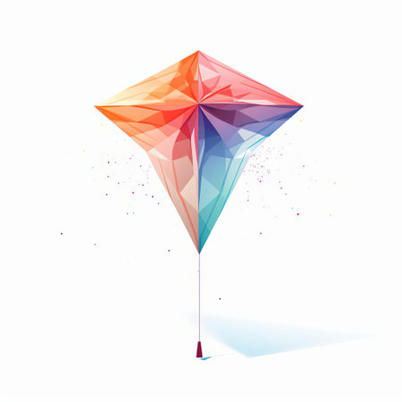 the kite, with its minimal design, stands out against a pristine white isolated background, showcasing its sleek shape and vibrant colors, perfect for flying high in the clear blue sky on a sunny day, evoking feelings of freedom and joy. ai generatedの素材