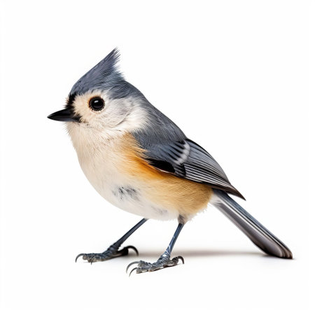 the titmouse, a small yet fierce bird, is captured in a stunning pose, its bright eyes fixed intently on its next meal, showcasing its hunting prowess in a crisp, isolated setting against a pristine white background, highlighting its natural beauty and fascinating behavior. ai generatedの素材