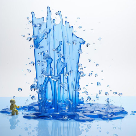 the lego figure stands proudly on a pristine white background, surrounded by a mesmerizing splash of water droplets, showcasing its vibrant colors and intricate details, perfect for fans of lego toys, water photography, and creative still life compositions. ai generatedの素材
