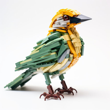 the colorful lego bird perches proudly on a pristine white background, showcasing its intricately designed feathers and vibrant plumage, capturing the imagination of kids and adults alike, and inspiring creativity in lego enthusiasts and bird lovers everywhere. ai generatedの素材