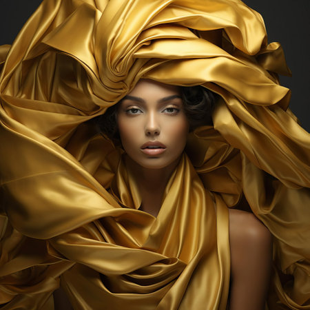 the necklace, pliable with gold, shines brightly against a dark background, its intricate design and delicate curves showcasing exceptional craftsmanship, perfect for a luxurious evening out or special occasion, evoking feelings of sophistication and glamour with its elegant, high-end aesthetic. ai generatedの素材