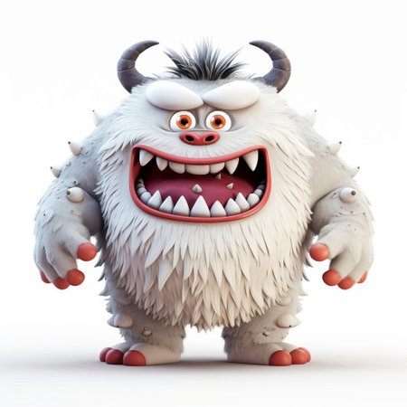 the ferocious 3d rebellious monster stands proudly against a crisp white background, its full body showcased in stunning detail, showcasing its razor-sharp claws, glowing red eyes, and menacingly twisted horns, evoking a sense of dark fantasy and mythical power. ai generatedの素材