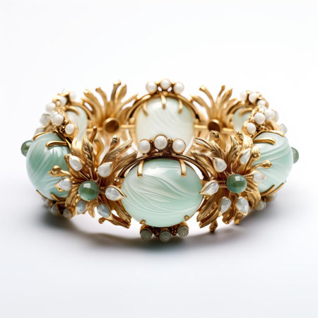 this elegant silver bracelet shines brightly against a pristine white background, showcasing its intricate design and delicate charm, perfect for adding a touch of sophistication to any outfit, ideal for formal events or everyday wear, and making a great gift for friends and loved ones. ai generatedの素材