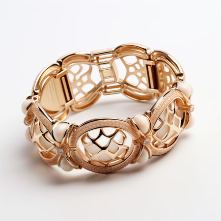 this elegant silver bracelet shines brightly against a pristine white background, showcasing its intricate details and delicate design, perfect for formal events or everyday wear, adding a touch of sophistication and glamour to any outfit, ideal for women who appreciate understated luxury and timeless style. ai generatedの素材