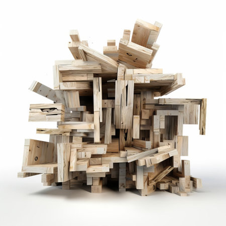 reclaimed wood planks, arranged in a 3d pattern, sit isolated on a crisp white background, showcasing the beauty of recycled materials and creative design, perfect for eco-friendly and sustainable living enthusiasts, diy projects, and home decor inspiration. ai generatedの素材