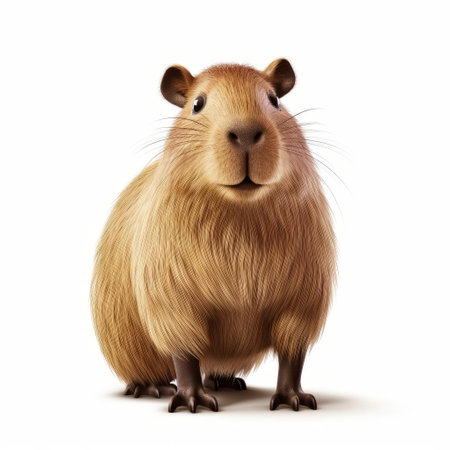 the capybara, a large rodent native to south america, is beautifully rendered in 3d pixar style, showcasing its distinctive features and vibrant fur, isolated on a clean white background, perfect for graphics, illustrations, and designs requiring a touch of whimsy and exotic charm. ai generatedの素材