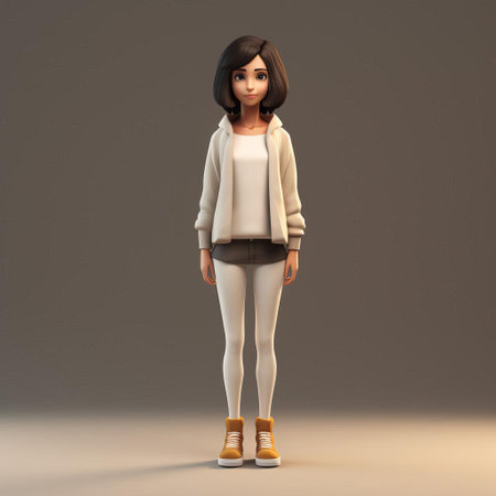 sarah, a sleek minimalist 3d character, stands confidently in a full-body pose, showcasing her simple yet striking design, perfect for modern digital art, animation, and graphic design projects that require a clean and futuristic aesthetic. ai generatedの素材