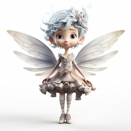 the pixie, a mythical creature, is depicted in stunning 3d illustration, showcasing its delicate features and intricate details, posed in a full-body stance on a crisp white isolated background, perfect for fantasy and mythology-inspired designs, digital art, and graphic novels. ai generatedの素材