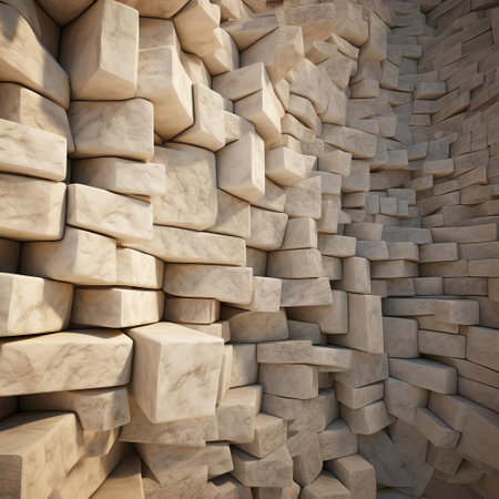 the 3d ashlar stone wall texture features a stunning arrangement of rectangular blocks, showcasing a rustic yet sophisticated design, perfect for architectural visualizations, interior design, and 3d modeling projects, evoking a sense of ancient history and timeless elegance. ai generatedの素材