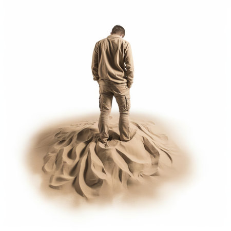 sand figure stands out against a pristine white isolated background, showcasing a stunning 2d full-body illustration with intricate details, perfect for graphics, designs, and digital art projects requiring a minimalist aesthetic and creative freedom. ai generatedの素材