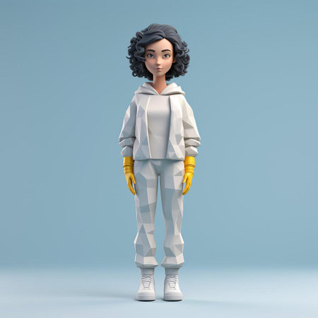 sandra, a sleek minimalist 3d character, stands confidently in a full-body pose, showcasing her simplistic yet striking design, perfect for modern digital art, 3d modeling, and animation projects that require a clean and futuristic aesthetic, blending simplicity with sophistication. ai generatedの素材