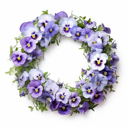 pansy wreath, delicately rendered in soft, dreamy hues, takes center stage in this exquisite impressionism-inspired pencil artwork, evoking feelings of whimsy and romance, as delicate petals and leaves seem to dance across the page, capturing the essence of a lush, vibrant floral arrangement. ai generatedの素材