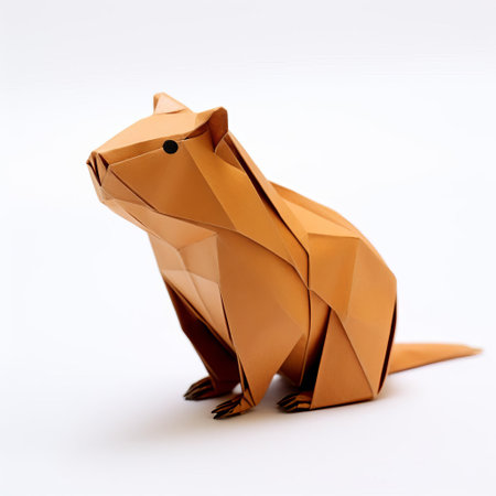 the capybara, a large south american rodent, is beautifully recreated in this simple yet elegant origami design, set against a clean white background, showcasing the intricate folds and delicate features of this paper art masterpiece, perfect for fans of origami animals and paper crafting. ai generatedの素材