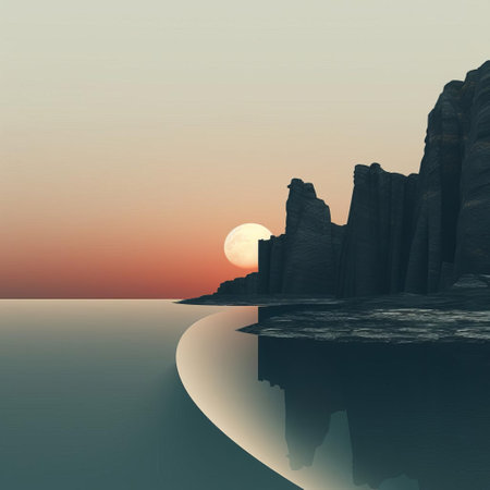 the serene coastline stretches calmly, featuring a minimalist landscape of soft sandy dunes, gentle waves, and a clear blue sky, evoking a sense of peacefulness and tranquility, perfect for relaxation and meditation, with the sound of seagulls flying overhead, adding to the calming ambiance of this idyllic coastal scene. ai generatedの素材