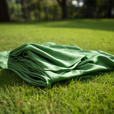 the lawn stretches out in a serene plain sheet of lush green grass, perfectly manicured and maintained, inviting relaxation and recreation, with a subtle sheen in the sunlight, creating a sense of calmness and tranquility in the outdoor space, ideal for picnics, barbecues, or casual gatherings. ai generatedの素材