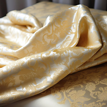 the luxurious brocade plain sheet, adorned with intricate patterns and subtle sheen, adds an air of sophistication to any bedroom, perfect for those seeking a touch of elegance and refinement in their home decor, evoking feelings of opulence and grandeur. ai generatedの素材