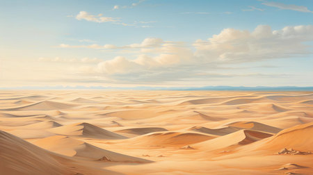 sand dunes majestically rise from the desert landscape in this stunning impressionistic oil illustration, capturing the serene beauty of arid nature, with soft brushstrokes and warm earthy tones evoking a sense of tranquility and wonder, perfect for nature lovers and art enthusiasts alike. ai generatedの素材