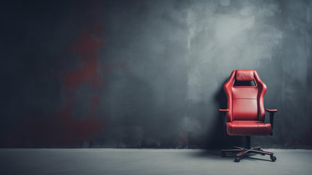 the gaming chair sits proudly in the room, surrounded by a sleek and modern decor, with a vast empty wall space above it, waiting to be filled with vibrant posters, shelves, or a stunning led light installation to elevate the overall gaming experience and ambiance. ai generatedの素材