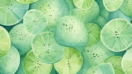 the honeydew melon, with its soft green rind and sweet juicy flesh, is beautifully illustrated in a stunning watercolour style, showcasing the intricate pattern of its skin, perfect for foodies, fruit lovers, and art enthusiasts alike, evoking feelings of summer freshness and natural beauty. ai generatedの素材