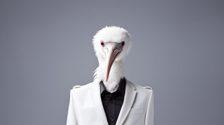albatross, a majestic seabird, takes center stage in this stunning minimalist fashion portrait, showcasing its sleek white feathers and powerful wings, evoking a sense of freedom and elegance, perfect for nature lovers and fans of wildlife photography. ai generatedの素材