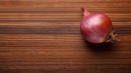 onion sits majestically on a rustic wood table, its translucent layers glistening in the light, evoking a sense of warmth and coziness, perfect for adding a punch of flavor to any culinary creation, from savory soups to aromatic stews and hearty roasted dishes. ai generatedの素材