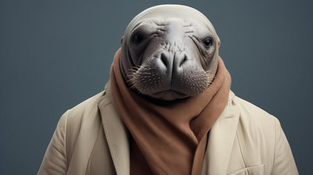 elephant seal, a majestic creature, poses elegantly in a minimalist fashion portrait, showcasing its sleek gray coat and expressive eyes, highlighting the beauty of simplicity and the allure of wildlife photography, capturing the essence of nature's elegance and sophistication. ai generatedの素材