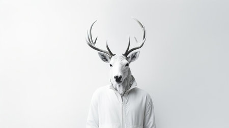 the caribou, a majestic creature, stands elegantly against a serene, snowy backdrop, showcasing the beauty of minimalism in this stunning fashion portrait, where simplicity meets sophistication, evoking a sense of wilderness and freedom, perfect for nature lovers and photography enthusiasts alike. ai generatedの素材