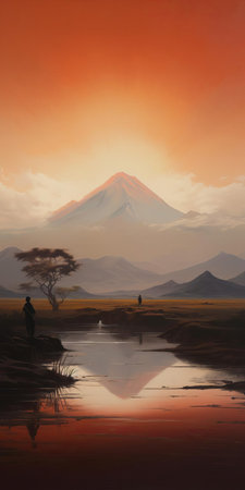 the moor, bathed in warm sunlight, stretches out in front of majestic mountains, showcasing a serene and idyllic landscape scene, with rolling hills, lush greenery, and a sense of tranquility, evoking feelings of peace and connection with nature. ai generatedの素材