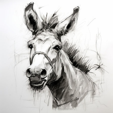 the donkey, depicted in a delicate pencil sketch, showcases its gentle features and expressive eyes, highlighting the artist's skill in capturing the subtleties of animal portraiture, evoking a sense of rustic charm and whimsy, perfect for animal lovers and art enthusiasts alike. ai generatedの素材