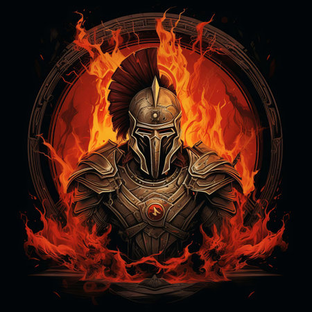 the spartan warrior-inspired smock design dominates the t-shirt with its bold, ancient greek motifs, evoking a sense of strength and courage, perfect for history buffs and fans of mythology, while the distressed print adds a touch of rugged, battle-hardened realism. ai generatedの素材