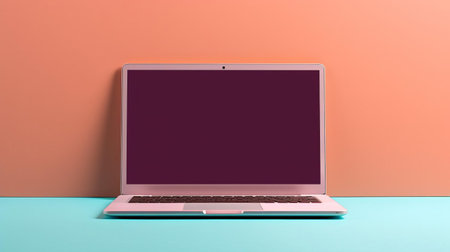 a sleek laptop sits isolated on a solid-colored background, providing ample copy space for creative text or design elements, perfect for e-learning, remote work, or technology-related projects, highlighting modern computing and digital communication. ai generatedの素材