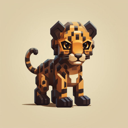 the majestic jaguar character, crafted with meticulous detail in vibrant pixel art, roams the blocky world of minecraft, exuding an undeniable charm with its cute and endearing expression, making it a beloved creature among gamers and pixel art enthusiasts alike. ai generatedの素材