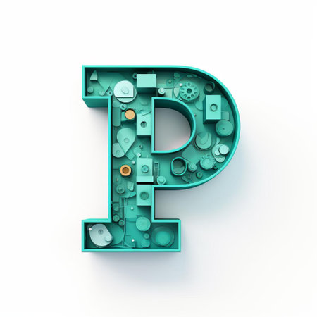 the playful teal 3d cartoon letter p stands out against a crisp white background, its vibrant color and whimsical design making it a perfect addition to any graphic design project, illustration, or educational material, adding a touch of fun and creativity to any visual composition. ai generatedの素材