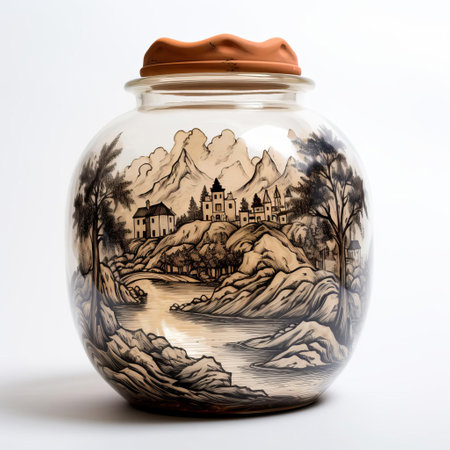 the bellarmine jar, a stunning example of 17th-century dutch ceramics, sits elegantly against a pristine white background, showcasing its intricate ornate designs, bulbous body, and narrow neck, evoking a sense of antique charm and historical significance in home decor and interior design. ai generatedの素材