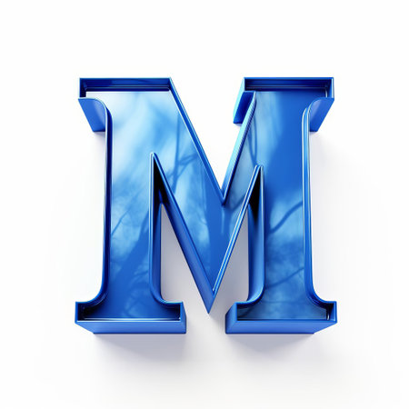 the majestic blue 3d letter m stands out prominently against a crisp white background, creating a visually striking contrast that demands attention, perfect for logos, branding, and modern design elements that require a touch of sophistication and elegance. ai generatedの素材