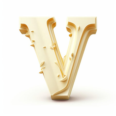the cream-colored 3d letter v stands out prominently against a pristine white background, showcasing a striking visual contrast that grabs attention, perfect for graphic design, typography, and logo creation projects that require a bold and modern aesthetic. ai generatedの素材