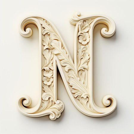 the elegant ivory wood letter m stands out against a pristine white background, showcasing its natural grain and subtle texture, perfect for diy projects, home decor, and personalized gifts, adding a touch of sophistication and rustic charm to any setting. ai generatedの素材