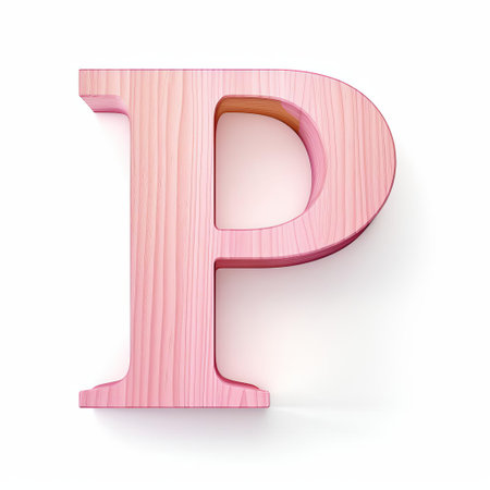 the pink wood letter p stands out against a crisp white background, adding a touch of modern elegance to any room's decor, perfect for diy projects, nursery decorations, or personalized gifts, showcasing a unique blend of rustic charm and contemporary style. ai generatedの素材