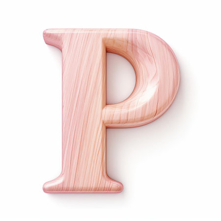 the pink wood letter p stands out against a crisp white background, adding a touch of warmth and whimsy to any space, perfect for diy home decor, nursery designs, or alphabet-themed wall art, blending rustic and modern elements with its unique wooden texture and soft pastel hue. ai generatedの素材