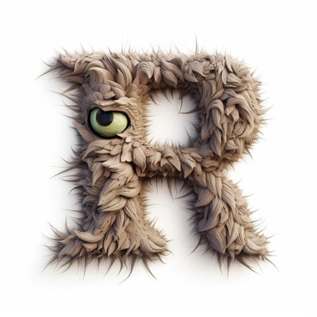the taupe monster proudly displays the bold letter r on a crisp white background, showcasing its playful personality in a fun and quirky design, perfect for alphabet learning and nursery decor, adding a touch of whimsy to any educational setting. ai generatedの素材