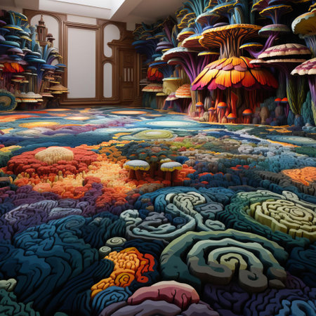 the 3d carpet, with its vibrant colors and intricate patterns, adds a touch of modern elegance to any room, creating a unique and immersive experience, perfect for homes, offices, and public spaces, while also providing a comfortable and soft flooring solution. ai generatedの素材