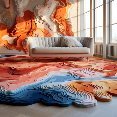 the 3d carpet, with its intricate patterns and vibrant colors, adds a touch of modern elegance to any room, offering a unique blend of style and comfort, perfect for homes, offices, and public spaces, while its textured design creates a sense of depth and visual interest. ai generatedの素材