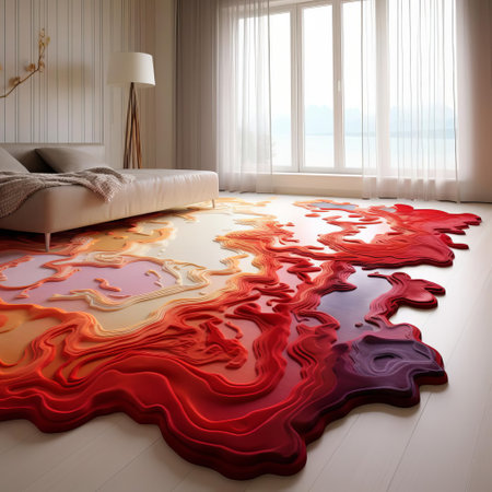 the 3d carpet, with its vibrant colors and intricate patterns, adds a touch of modern elegance to any room, creating a unique and immersive visual experience, perfect for homes, offices, and public spaces, while also providing a soft and comfortable surface underfoot. ai generatedの素材