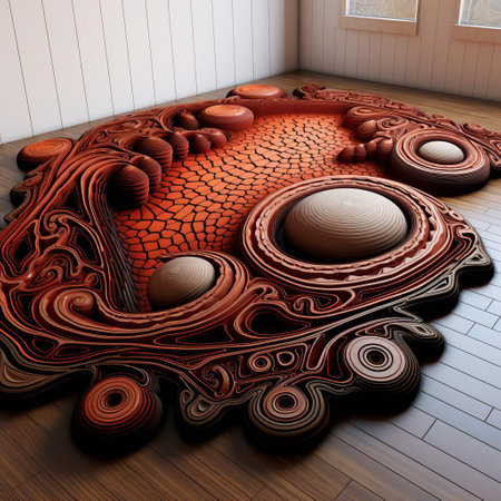 the 3d carpet, with its vibrant colors and intricate patterns, adds a touch of modern elegance to any room, creating a unique and immersive visual experience, perfect for homes, offices, or public spaces, and ideal for those seeking a futuristic and avant-garde design. ai generatedの素材