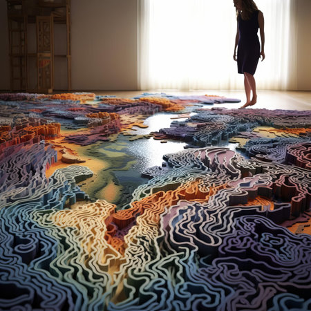 the 3d carpet, featuring a vibrant floral pattern, adds a touch of modern elegance to any room, its textured design creating a sense of depth and visual interest, perfect for living rooms, bedrooms, and home offices, offering a unique blend of style and functionality. ai generatedの素材