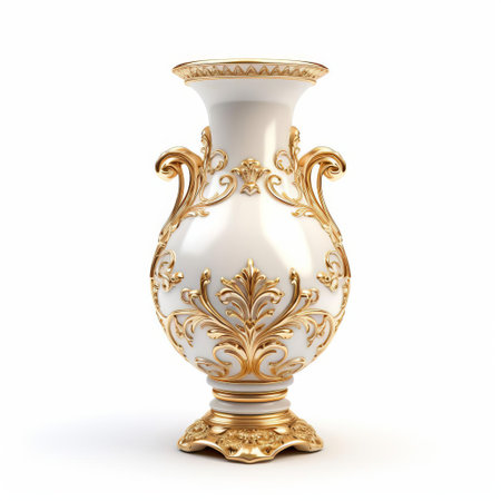 the luxury vase, adorned with intricate designs and patterns, sits elegantly isolated on a pristine white background, showcasing its sophisticated beauty and refinement, perfect for adding a touch of opulence to any home decor or interior design setting. ai generatedの素材