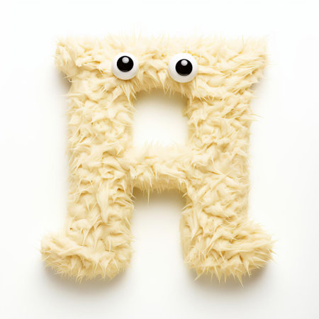 the cream-colored monster, adorned with a bold letter h, sits proudly on a pristine white background, showcasing its playful and whimsical personality, perfect for alphabet learning, nursery decorations, and kids' educational materials, evoking a sense of fun and imagination. ai generatedの素材